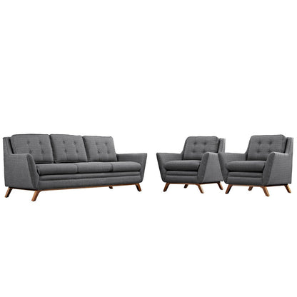 Beguile Three PCS Upholstered Fabric Living Room Set, Grey, Fabric 10522