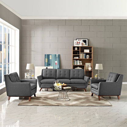 Beguile Three PCS Upholstered Fabric Living Room Set, Grey, Fabric 10522