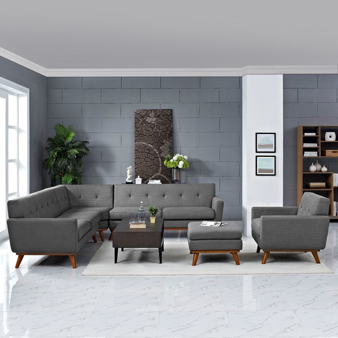 Engage Five PCS Sectional Sofa, Grey, Fabric 10535