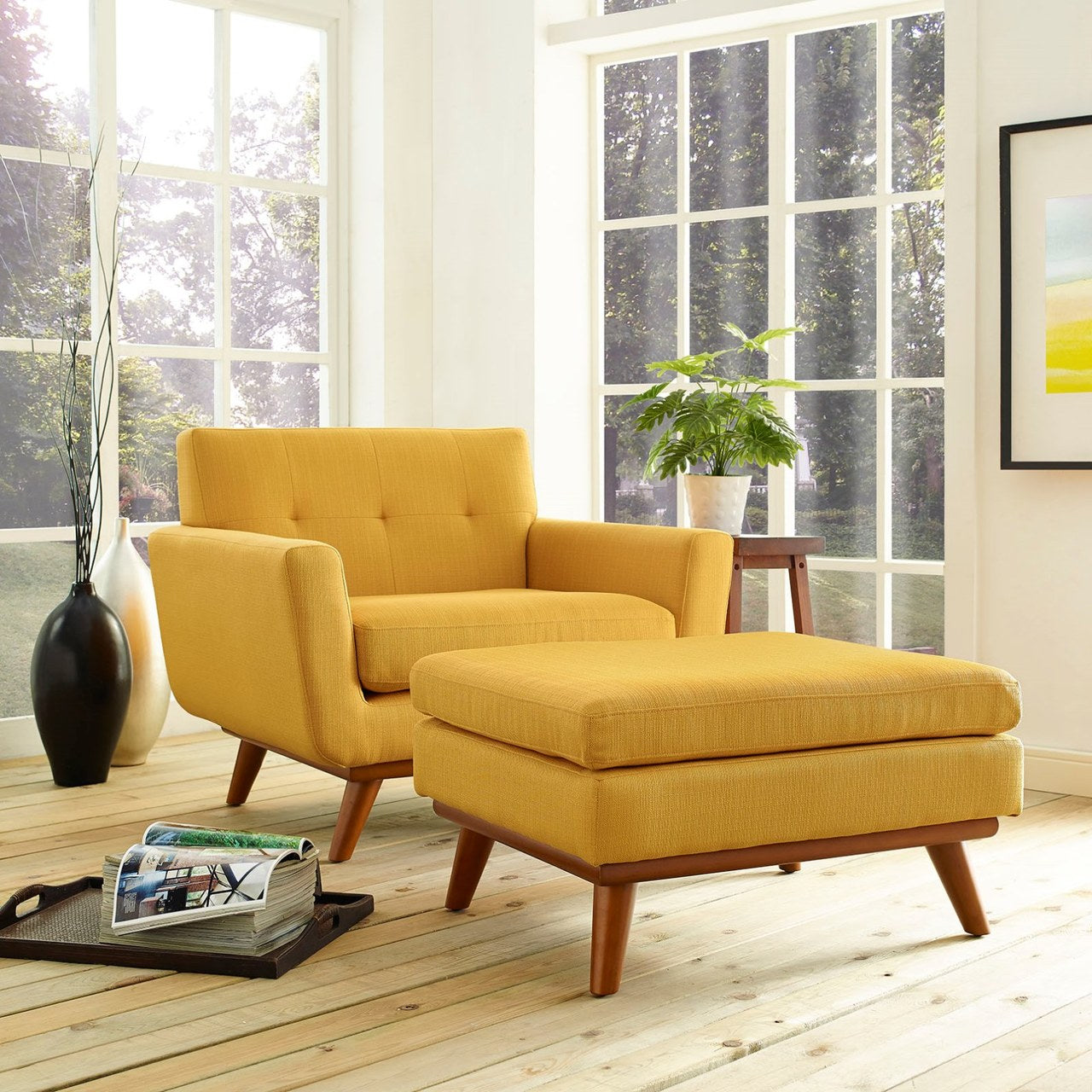 Engage Armchair and Ottoman, Orange, Fabric 10541