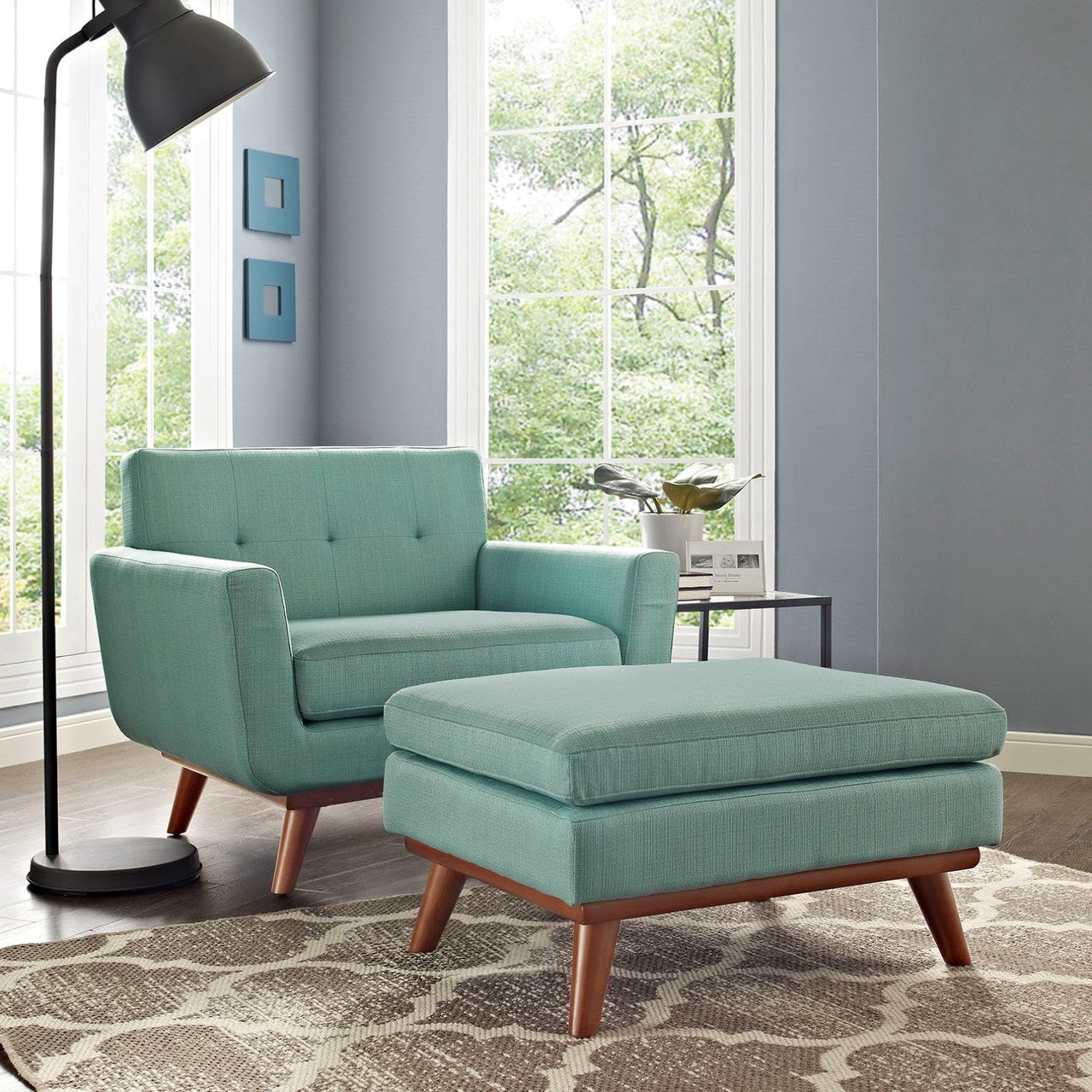 Engage Armchair and Ottoman, Blue, Fabric 10545