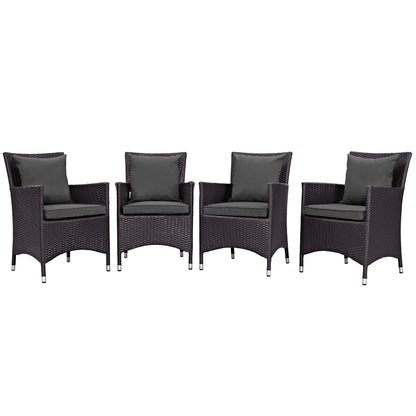 Convene 4 Piece Outdoor Patio Dining Set, Fabric Rattan Wicker, Drak Grey Gray, 17249