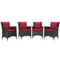 Convene Four PCS Outdoor Patio Dining Set, Red, Rattan 10560