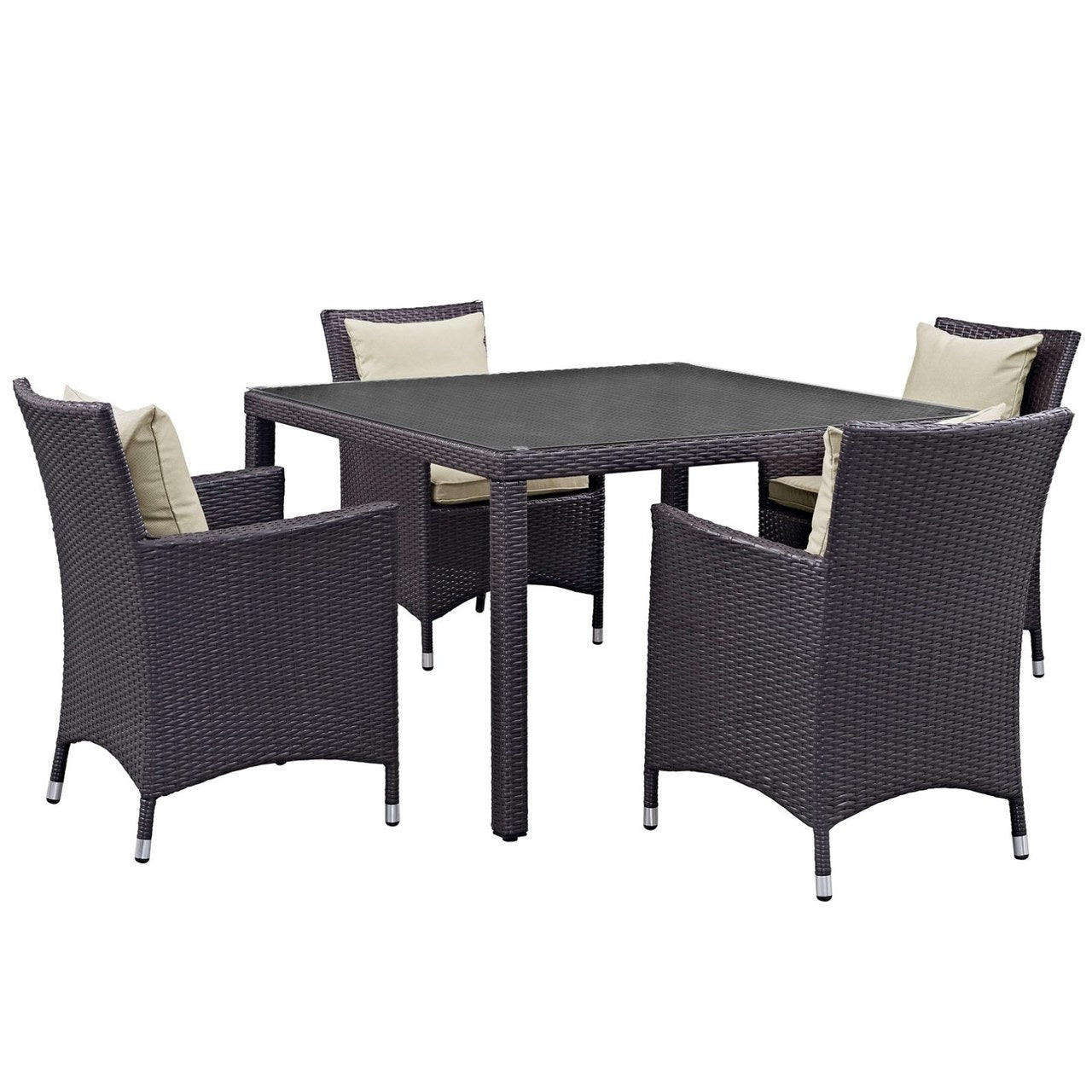 Convene Five PCS Outdoor Patio Dining Set, Beige, Rattan 10563