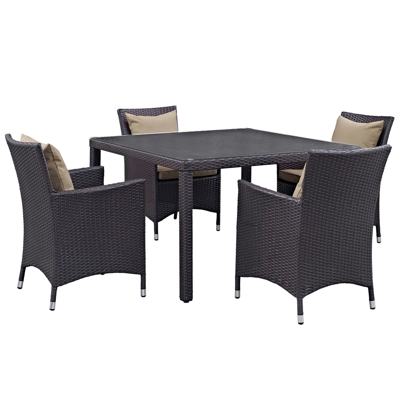 Convene Five PCS Outdoor Patio Dining Set, Brown, Rattan 10564