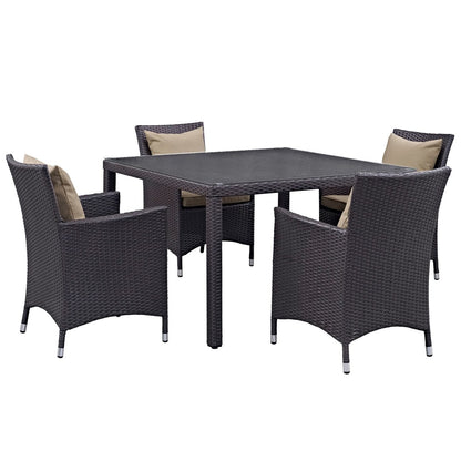 Convene Five PCS Outdoor Patio Dining Set, Brown, Rattan 10564
