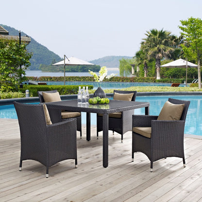 Convene Five PCS Outdoor Patio Dining Set, Brown, Rattan 10564