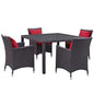 Convene Five PCS Outdoor Patio Dining Set, Red, Rattan 10567