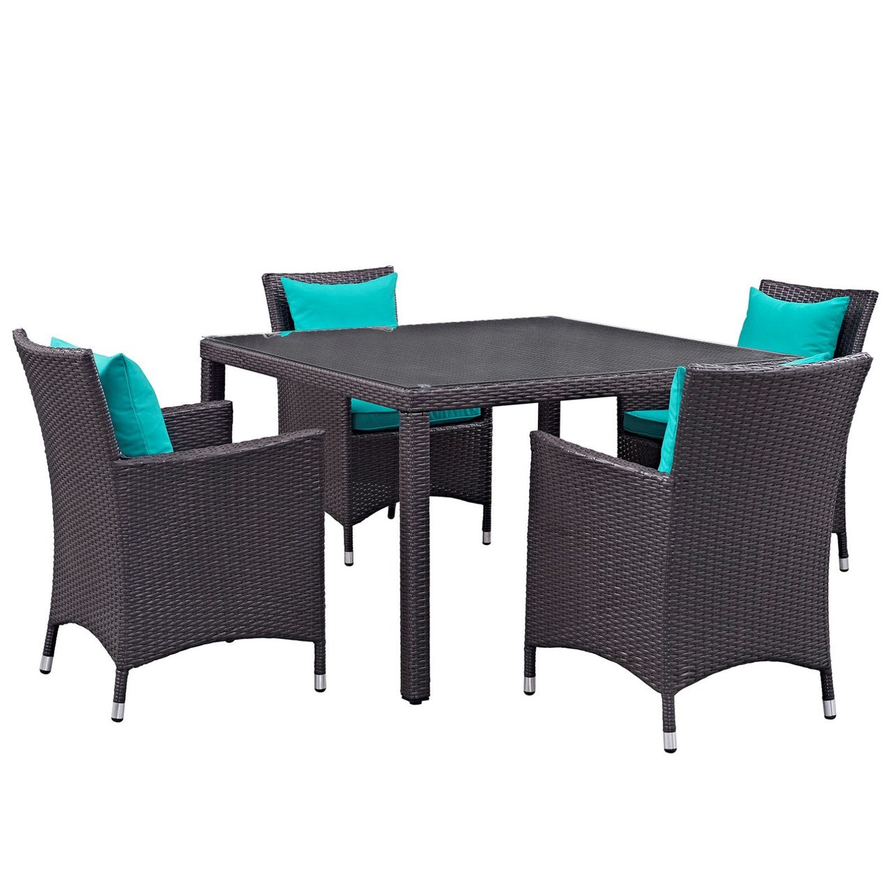 Convene Five PCS Outdoor Patio Dining Set, Blue, Rattan 10568