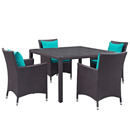 Convene Five PCS Outdoor Patio Dining Set, Blue, Rattan 10568