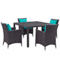 Convene Five PCS Outdoor Patio Dining Set, Blue, Rattan 10568