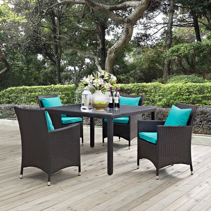 Convene Five PCS Outdoor Patio Dining Set, Blue, Rattan 10568