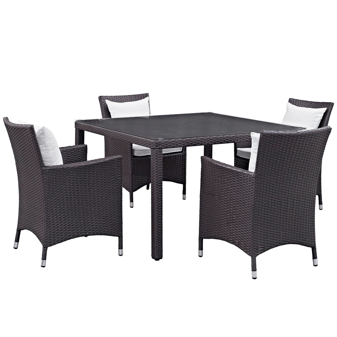 Convene Five PCS Outdoor Patio Dining Set, White, Rattan 10569