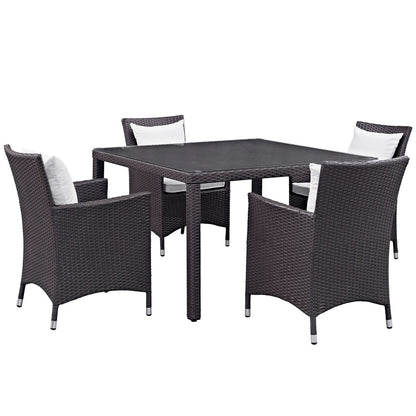 Convene Five PCS Outdoor Patio Dining Set, White, Rattan 10569