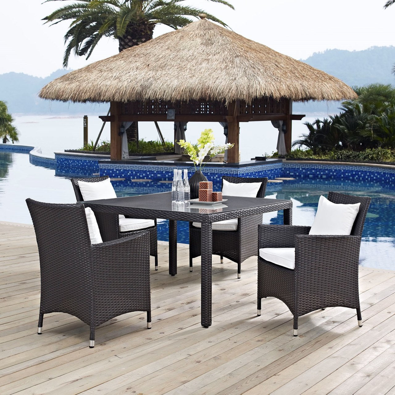 Convene Five PCS Outdoor Patio Dining Set, White, Rattan 10569