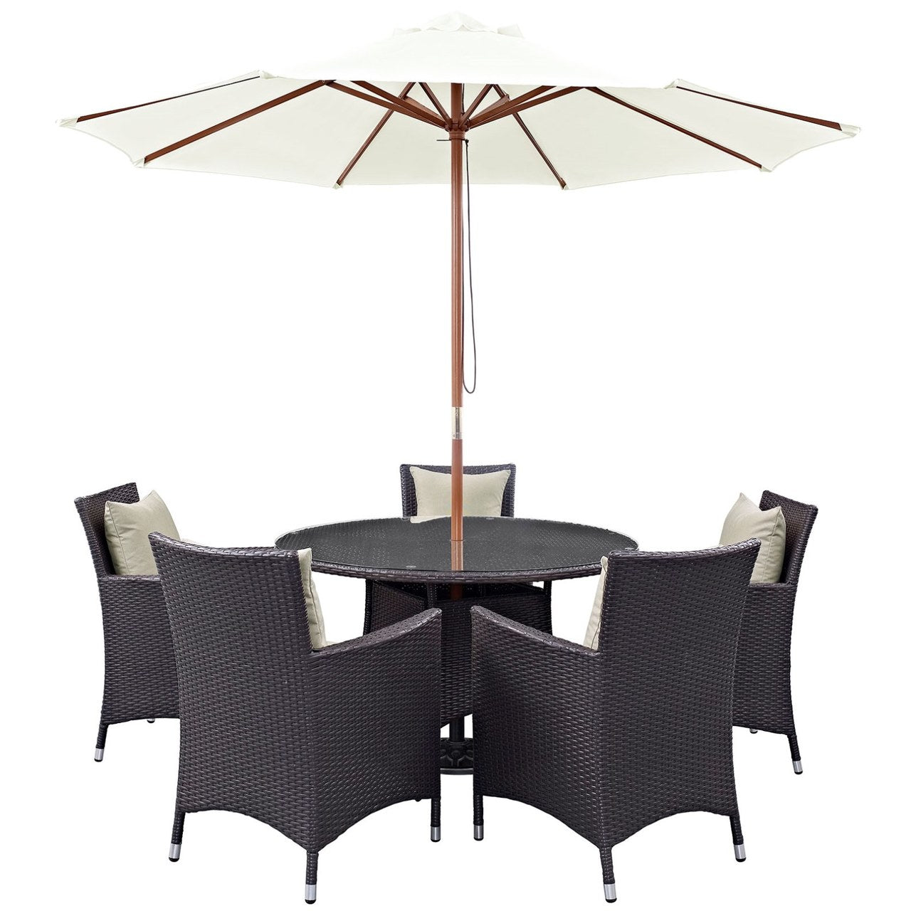Convene Seven PCS Outdoor Patio Dining Set, Beige, Rattan 10571