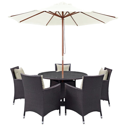 Convene Seven PCS Outdoor Patio Dining Set, Beige, Rattan 10571