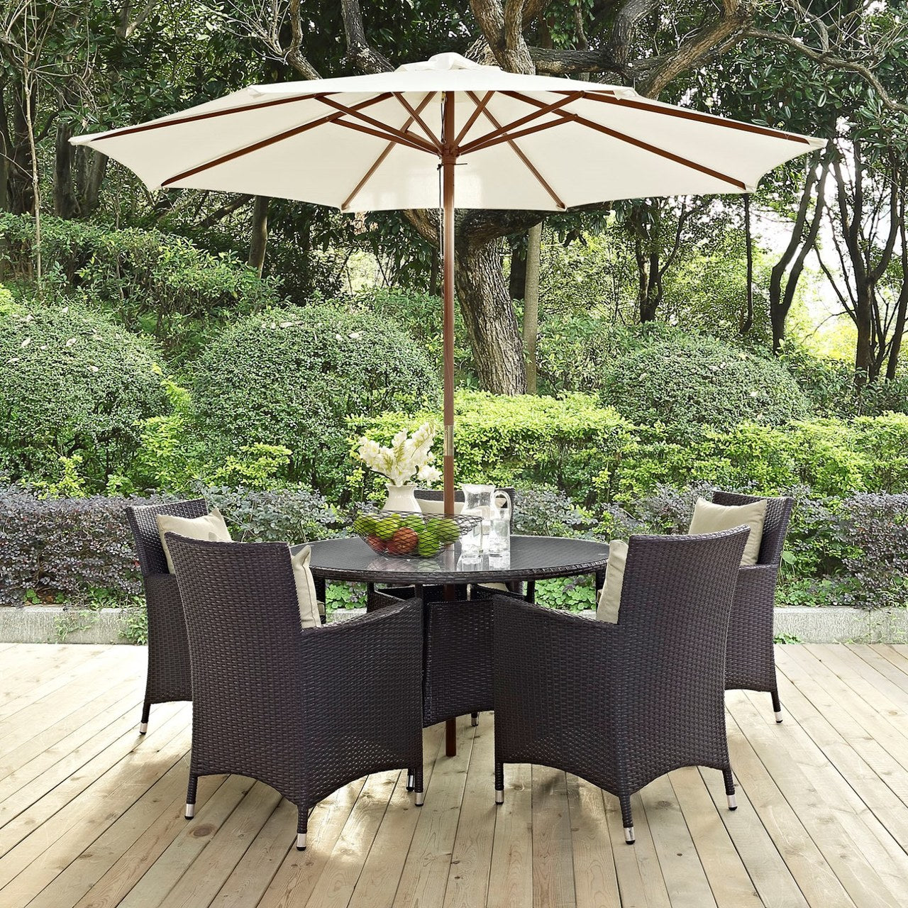 Convene Seven PCS Outdoor Patio Dining Set, Beige, Rattan 10571