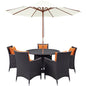 Convene Seven PCS Outdoor Patio Dining Set, Orange, Rattan 10573