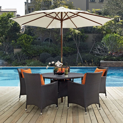 Convene Seven PCS Outdoor Patio Dining Set, Orange, Rattan 10573