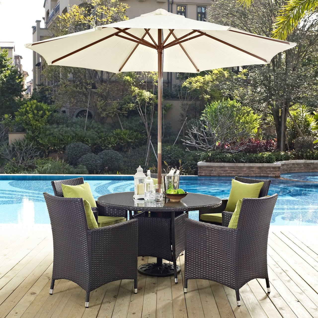 Convene Seven PCS Outdoor Patio Dining Set, Green, Rattan 10574