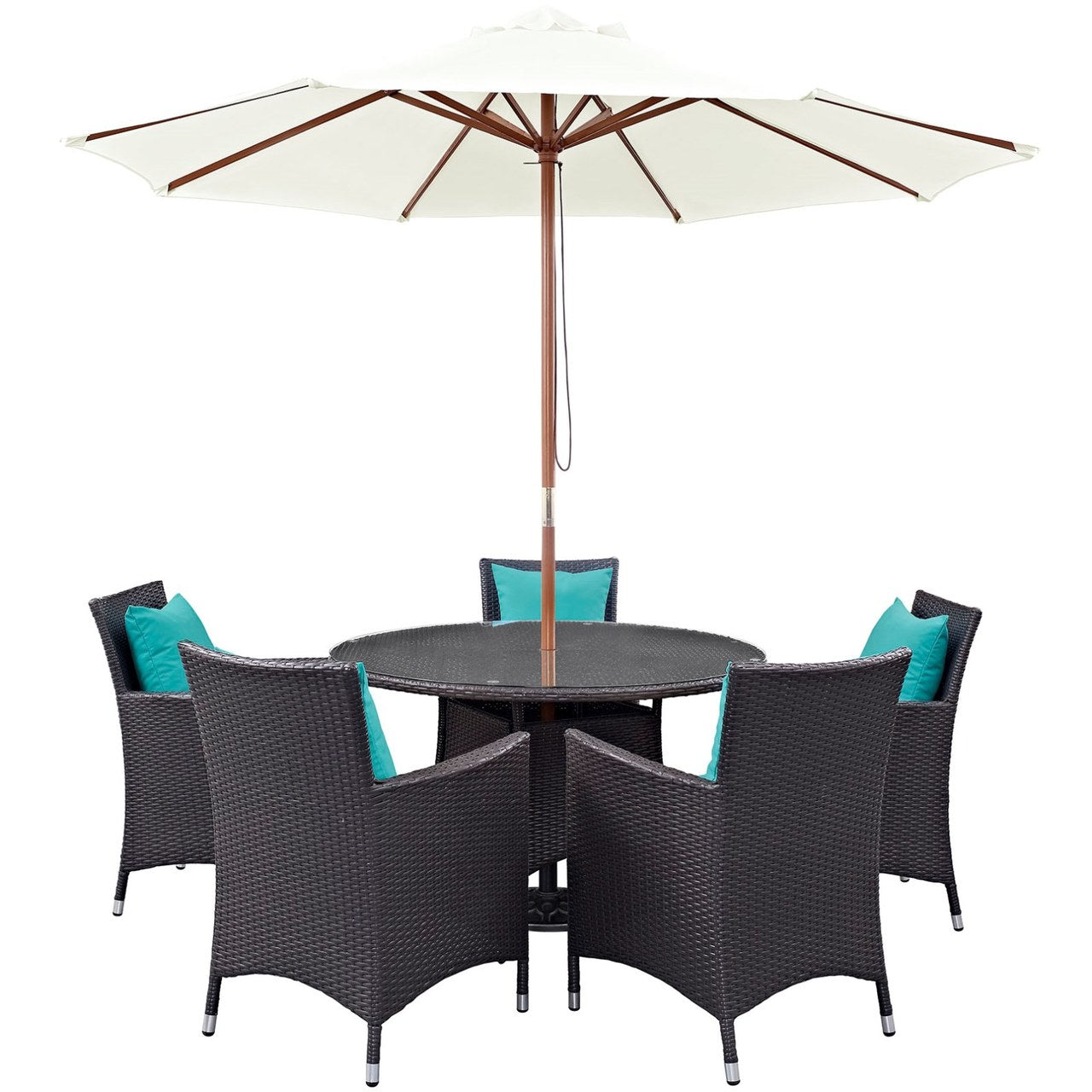 Convene Seven PCS Outdoor Patio Dining Set, Blue, Rattan 10576