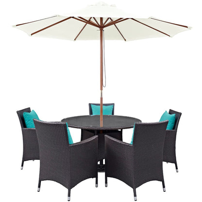Convene Seven PCS Outdoor Patio Dining Set, Blue, Rattan 10576