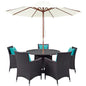 Convene Seven PCS Outdoor Patio Dining Set, Blue, Rattan 10576