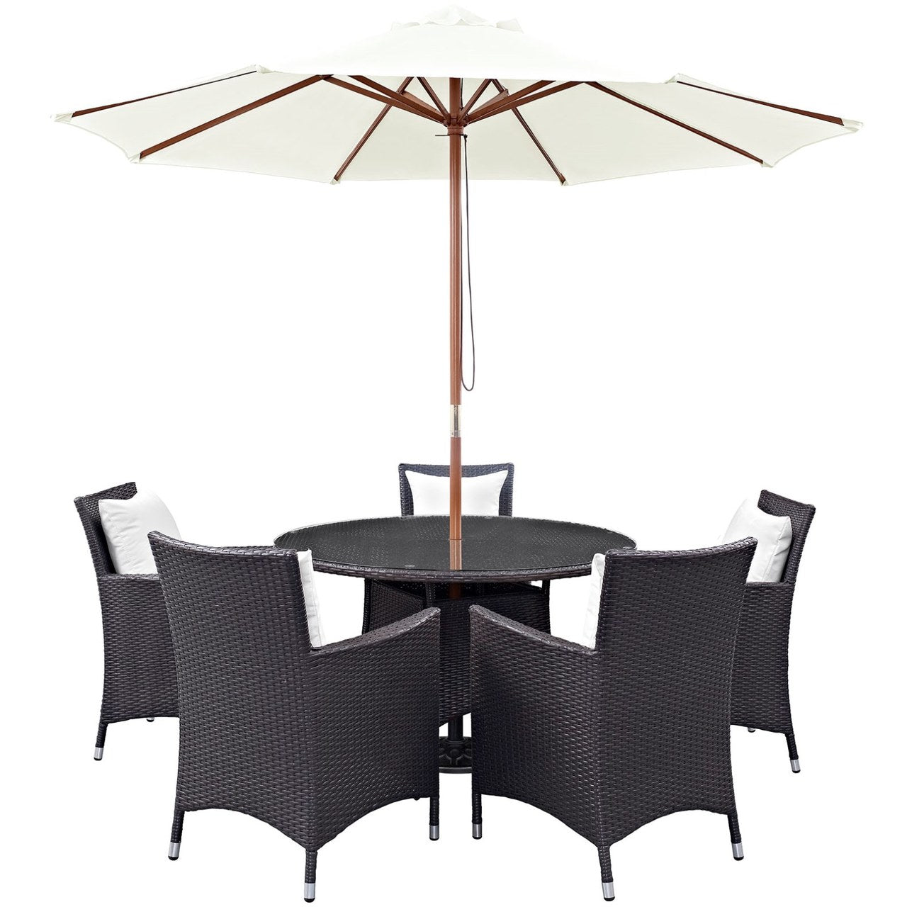 Convene Seven PCS Outdoor Patio Dining Set, White, Rattan 10577