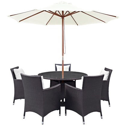 Convene Seven PCS Outdoor Patio Dining Set, White, Rattan 10577