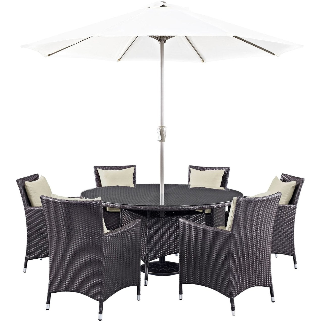 Convene Eight PCS Outdoor Patio Dining Set, Beige, Rattan 10578
