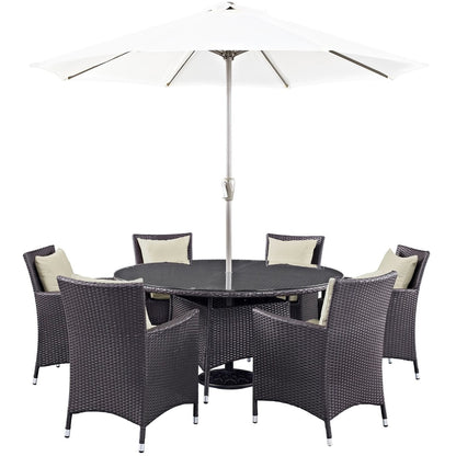 Convene Eight PCS Outdoor Patio Dining Set, Beige, Rattan 10578