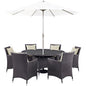 Convene Eight PCS Outdoor Patio Dining Set, Beige, Rattan 10578