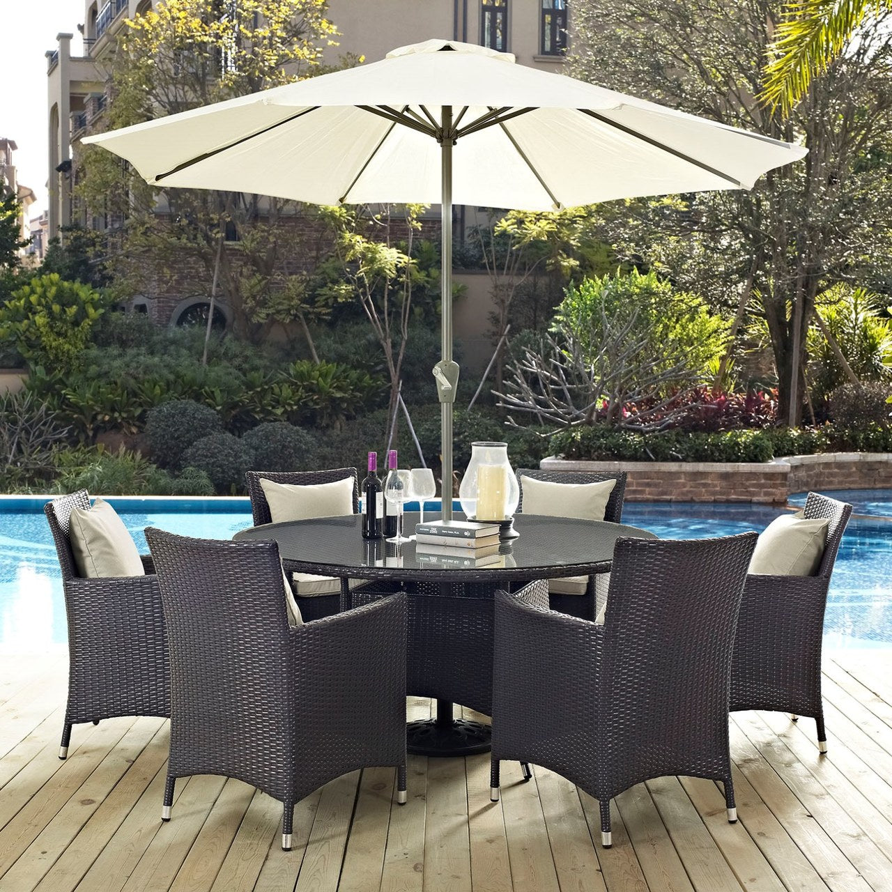 Convene Eight PCS Outdoor Patio Dining Set, Beige, Rattan 10578