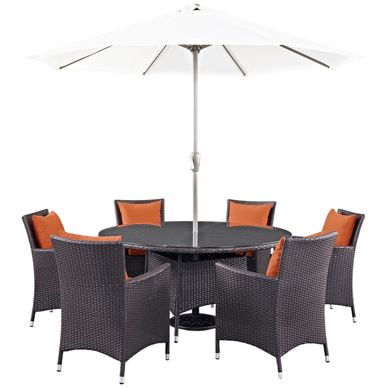 Convene Eight PCS Outdoor Patio Dining Set, Orange, Rattan 10580