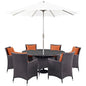 Convene Eight PCS Outdoor Patio Dining Set, Orange, Rattan 10580