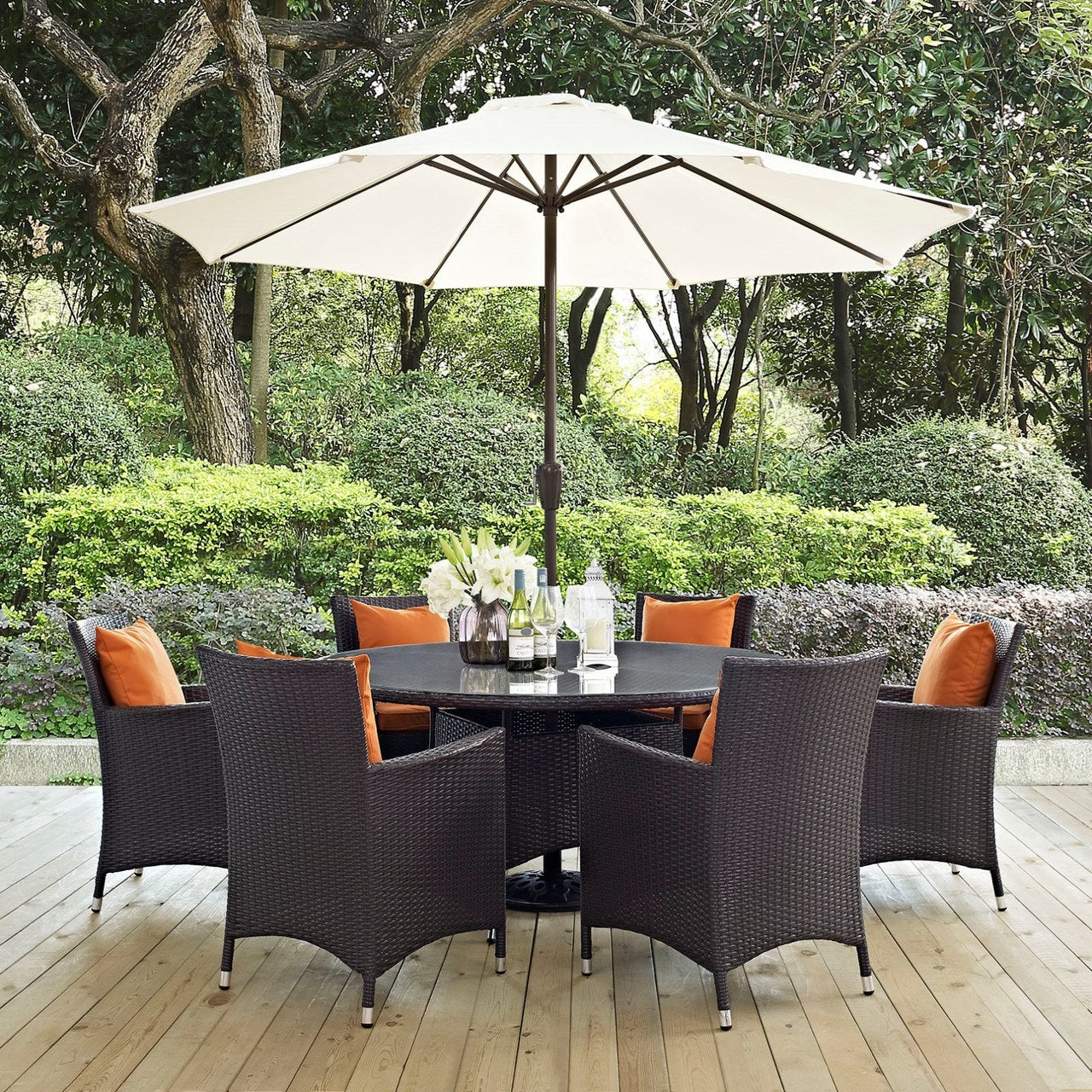 Convene Eight PCS Outdoor Patio Dining Set, Orange, Rattan 10580