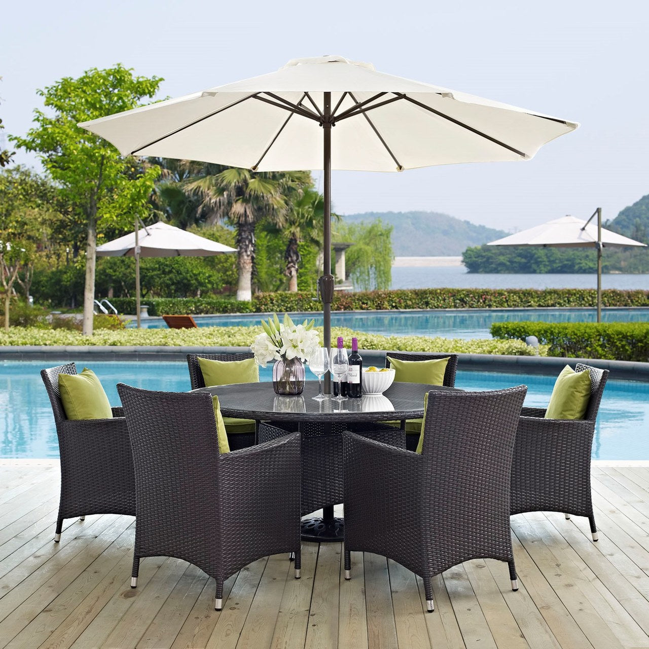 Convene Eight PCS Outdoor Patio Dining Set, Green, Rattan 10581