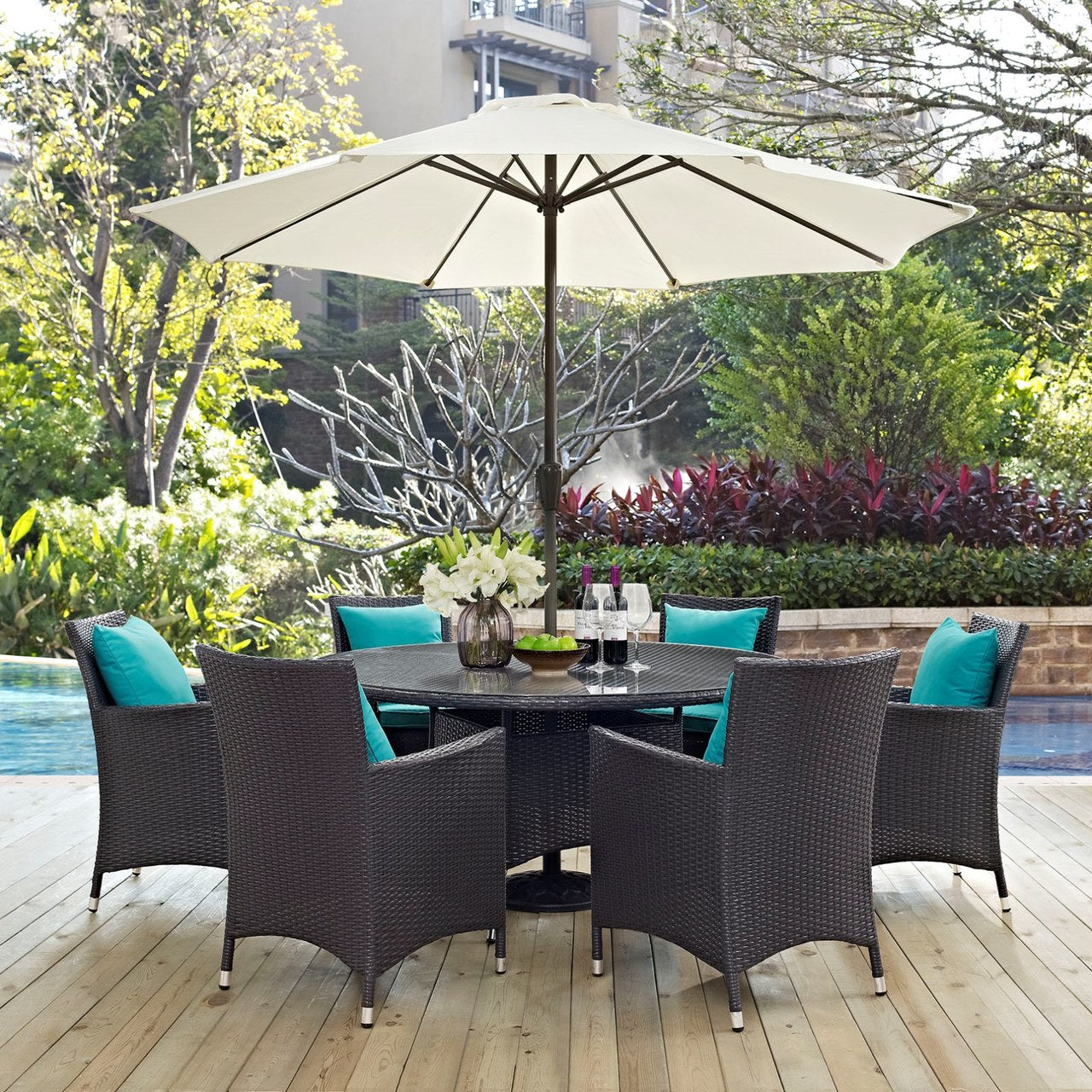Convene Eight PCS Outdoor Patio Dining Set, Brown, Rattan 10583