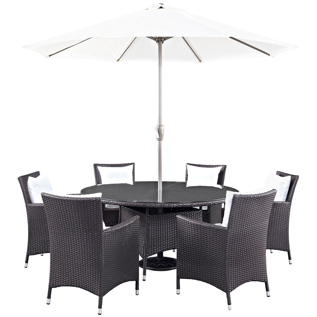 Convene Eight PCS Outdoor Patio Dining Set, White, Rattan 10584