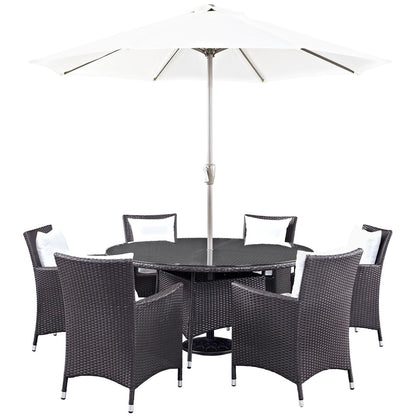 Convene Eight PCS Outdoor Patio Dining Set, White, Rattan 10584
