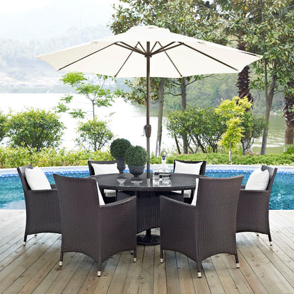 Convene Eight PCS Outdoor Patio Dining Set, White, Rattan 10584