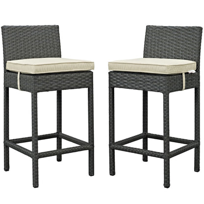 Sojourn Bar Stool Chair ( Set of Two), Beige, Rattan 10585