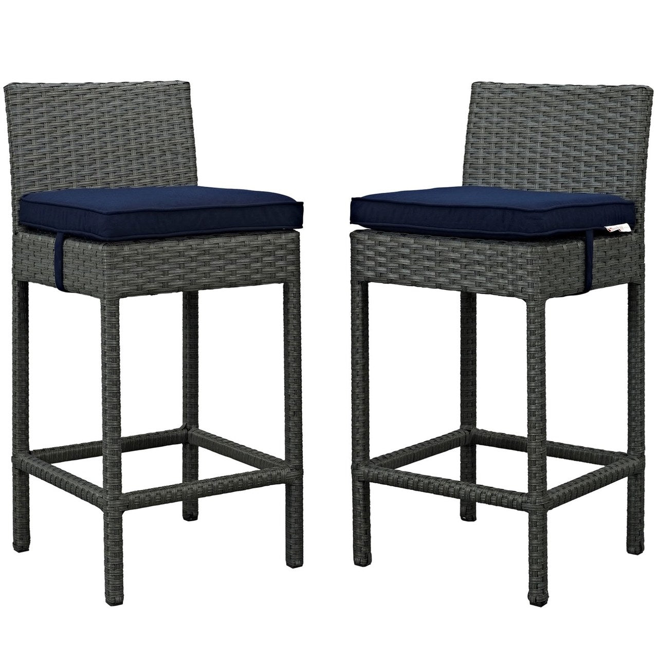 Sojourn Bar Stool Chair ( Set of Two), Navy, Rattan 10586