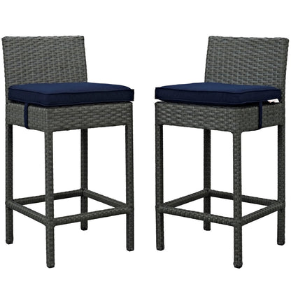 Sojourn Bar Stool Chair ( Set of Two), Navy, Rattan 10586