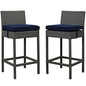 Sojourn Bar Stool Chair ( Set of Two), Navy, Rattan 10586