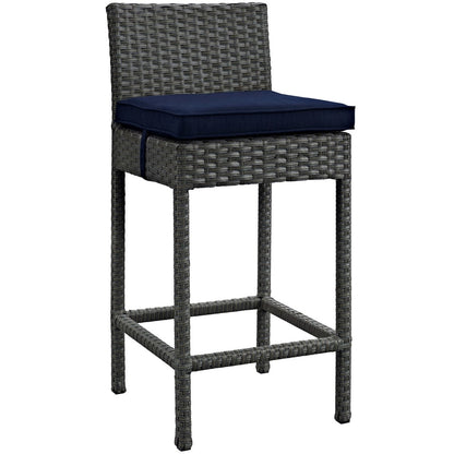 Sojourn Bar Stool Chair ( Set of Two), Navy, Rattan 10586