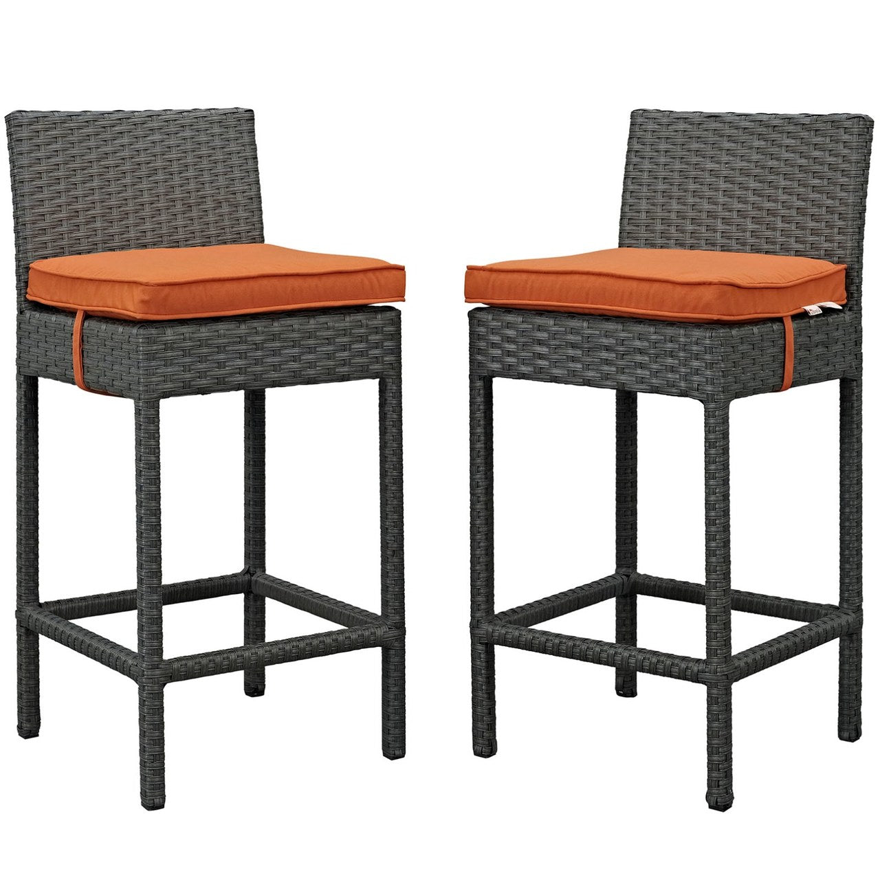 Sojourn Bar Stool Chair ( Set of Two), Orange, Rattan 10587