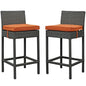 Sojourn Bar Stool Chair ( Set of Two), Orange, Rattan 10587