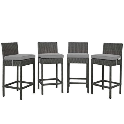 Sojourn 4 Piece Outdoor Patio Sunbrella® Pub Set, Sunbrella Rattan Wicker, Grey Gray 13496